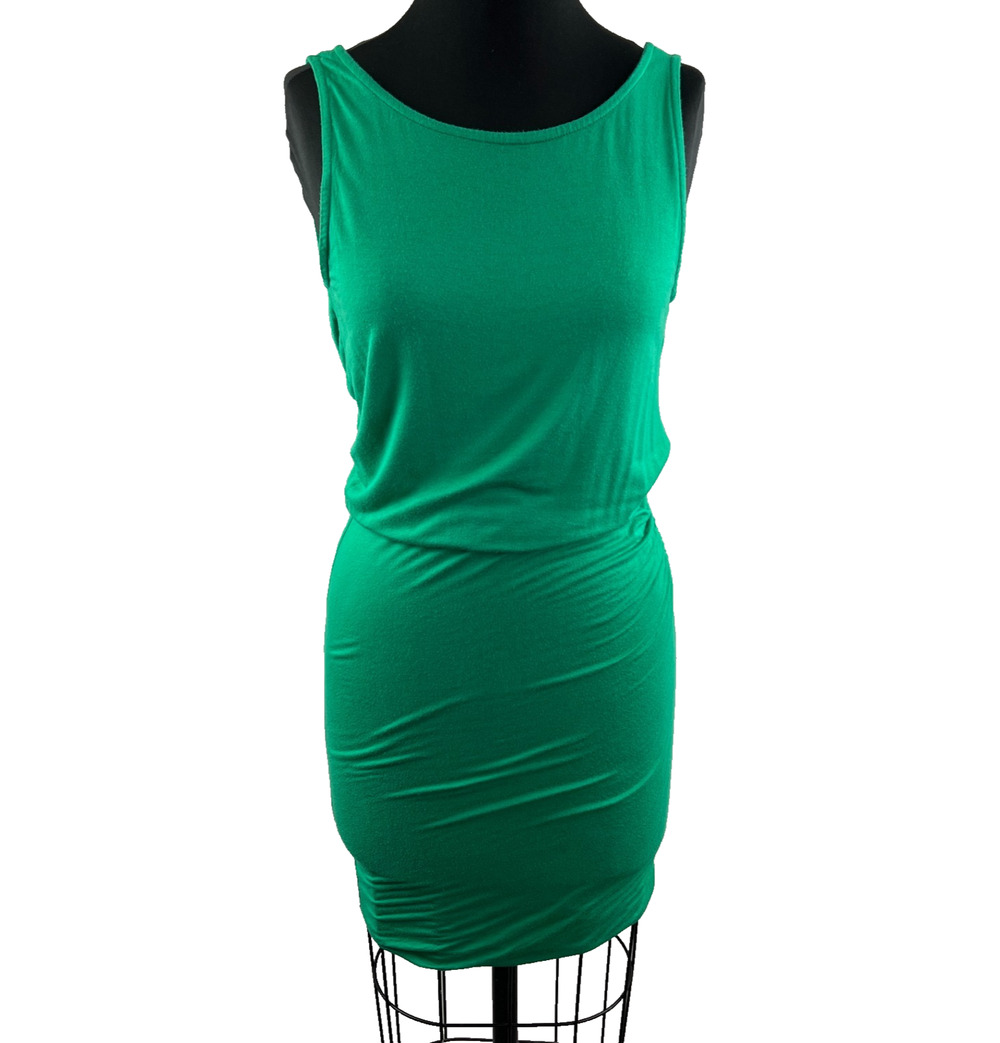 Fraiche by J Kelley Green Mid Calf Scrunch Drape Back Dress M Medium USA made